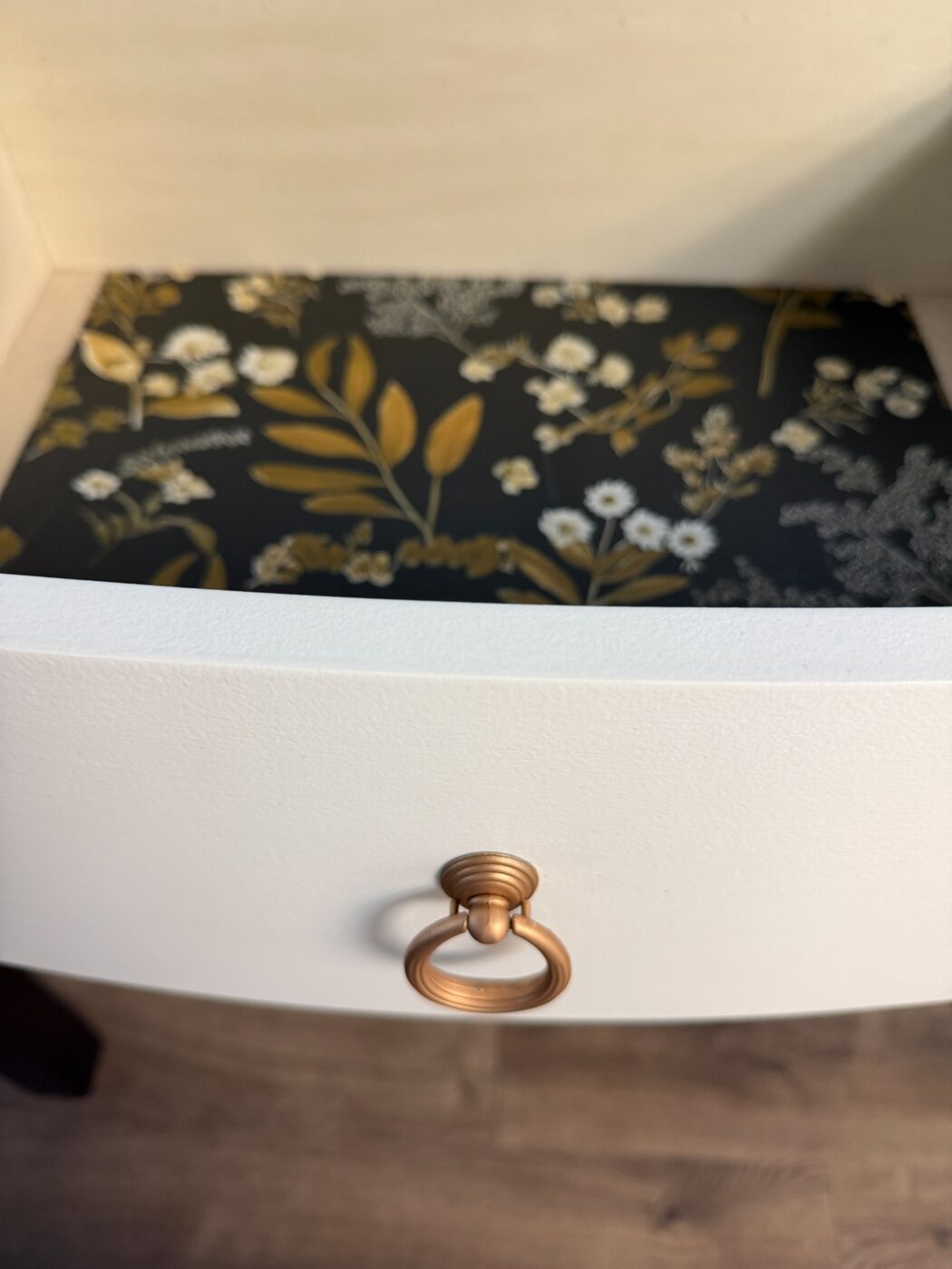 Custom drawer liner and restored ring pull detail