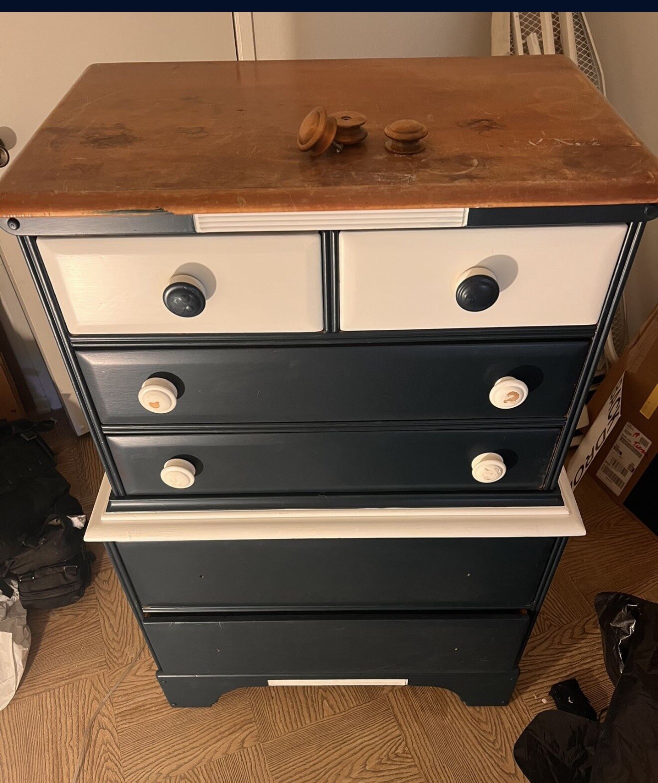 Former US military dresser after an unsuccessful refinishing attempt